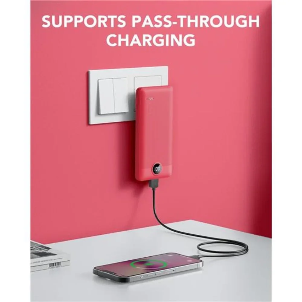 Portable Charger Built-in Cables and AC Wall Plug, USB C Power Bank 10000mAh